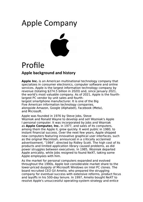 Apple Company 2 - test drive - Apple Company Profile Apple background and history Apple Inc. is ...