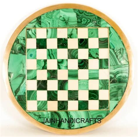 18'' WHITE MARBLE Chess Table Top Pietra Dura Inlay Malachite Children Game c35 $495.00 - PicClick