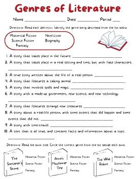 Genres of Literature Worksheet by The Wallflower Classroom | TPT