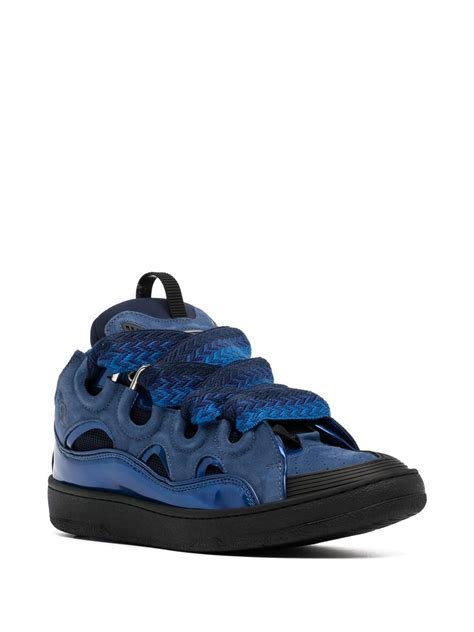 Lanvin Metallic Leather Curb Sneakers Majorelle Blue In 蓝色 | ModeSens