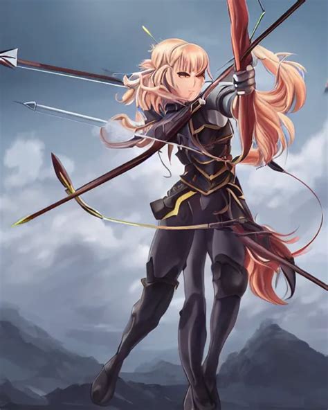 anime girl with a bow and arrow, female archer, angry, | Stable Diffusion