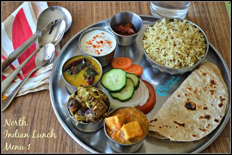 North Indian Lunch Menu 1 - Chapati, Dal Tadka, Mutter Paneer, Aloo PattaGobhi Curry, Jeera Rice ...