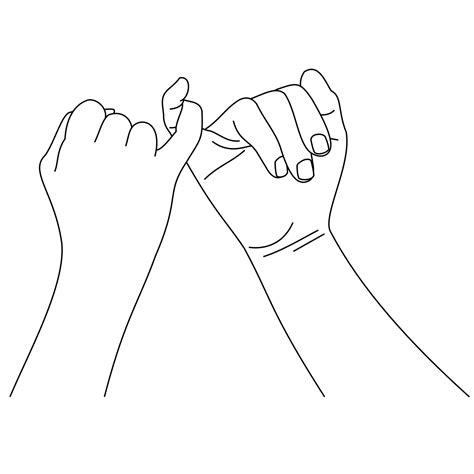 Illustration line drawing a hands making promise as a friendship concept. Loving couple holding ...