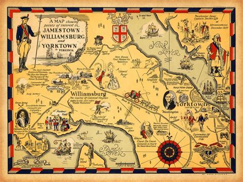 Virginia, 1607–1930, Williamsburg, Jamestown, Yorktown, Historical Map ...