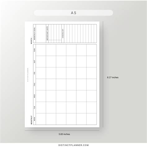 A5 Inserts Monthly Planner Horizontal Layout Minimalist - Etsy