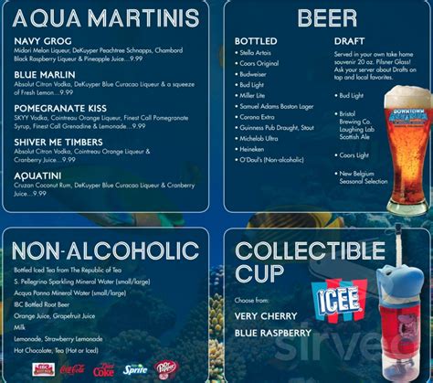 Aquarium Restaurant menu in Denver, Colorado, USA