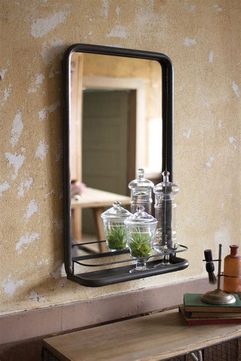 Metal Frame Rectangular Mirror with Shelf | Dot and bo, Bathroom industrial chic, Mirror