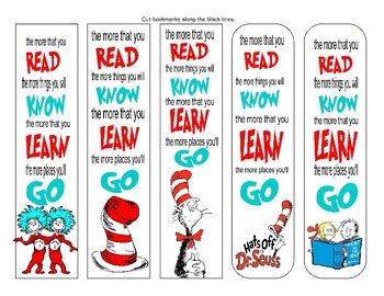 Dr Seuss Read across america bookmarks classroom gifts by Elementary Art Fun