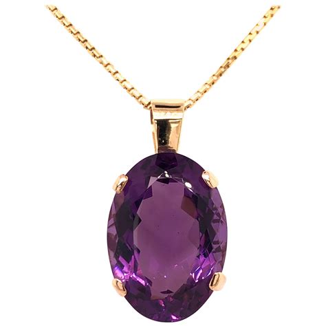 Large Oval Amethyst Yellow Gold Pendant For Sale at 1stDibs