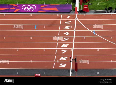 Track and field finish line at the Olympic Summer Games, London 2012 Stock Photo - Alamy