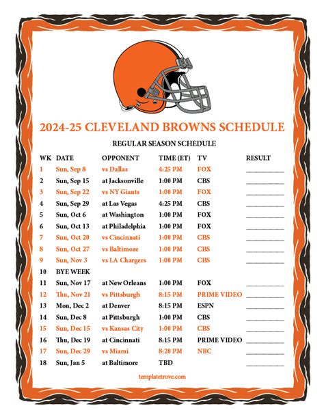 Printable 2024-2025 Cleveland Browns Schedule