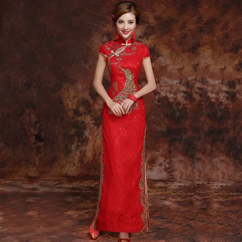 Phoenix Embroidery Brocade Cheongsam Chinese Wedding Dress in 2020 | Chinese wedding dress ...