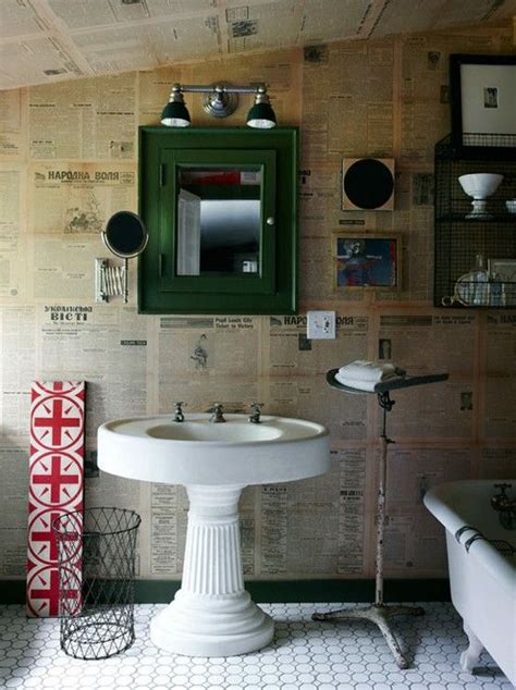 mismatched vintage wallpaper bathroom | Bathroom decor pictures, Newspaper wallpaper, Bathroom ...