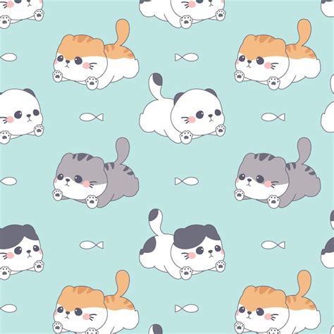 Premium Vector | Kawaii Cat wallpaper seamless pattern