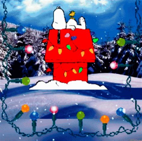 Snoopy Christmas Lights Snowing GIF Animation