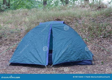 Tourist Camping Tent in the Woods Stock Image - Image of trip, travel: 98116045