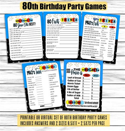 80th Birthday Party Printable 1940s Games, Turning 80, Instant Downloa ...