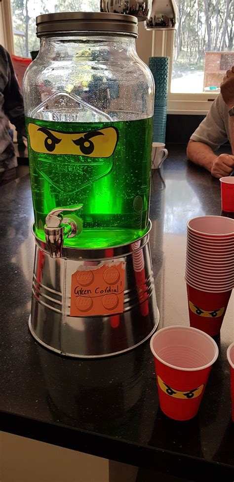 Ninjago party food - green cordial in drink dispenser Ninja Themed Birthday Party, Karate ...