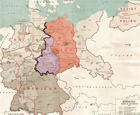 Map of the occupation zones of Germany in 1945, modified to show the ...