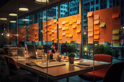 Empty Office Meeting Room with Sticky Note on Mirror. Generative AI Stock Image - Image of ...