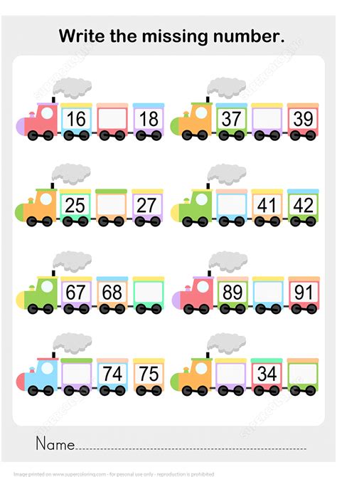 Number Sequence Worksheet Train | Free Printable Puzzle Games