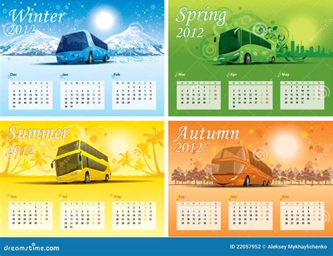 Four season calendar 2012 stock vector. Illustration of date - 22057952