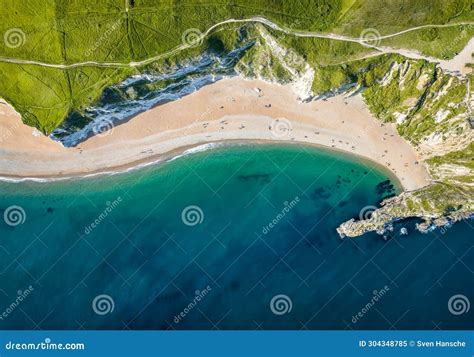 Aerial Top Down View of the Beautiful Durdle Door Beach Stock Image ...