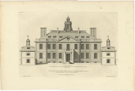 Antique Print of Eaton Hall by Campbell (1717)