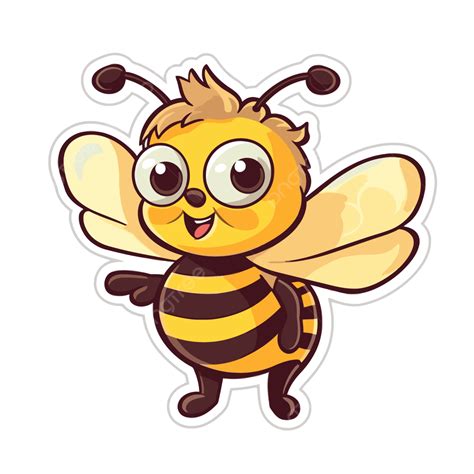 Cute Cartoon Bee Sticker On White Background Vector Clipart, Sticker Design With Cartoon Bee And ...