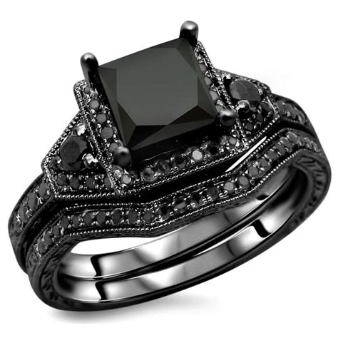 Concept Black Princess Cut Diamond Engagement Ring, Wedding Rings