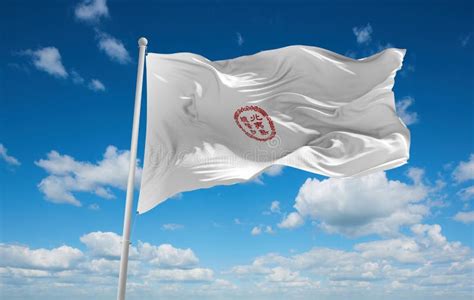 Flag of Republic of Ezo, Asia at Cloudy Sky Background, Panorami Stock ...