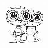 Outline Sketch Cute Characters Standing Next To One Another Coloring  sketch template