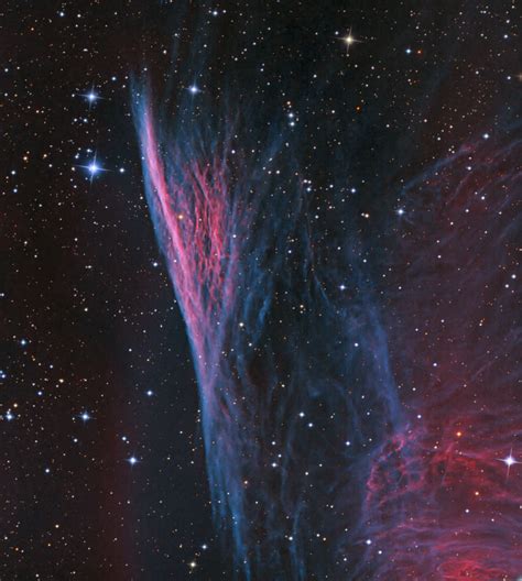 NGC 2736 (also known as the Pencil Nebula) is a small part of the Vela Supernova Remnant ...