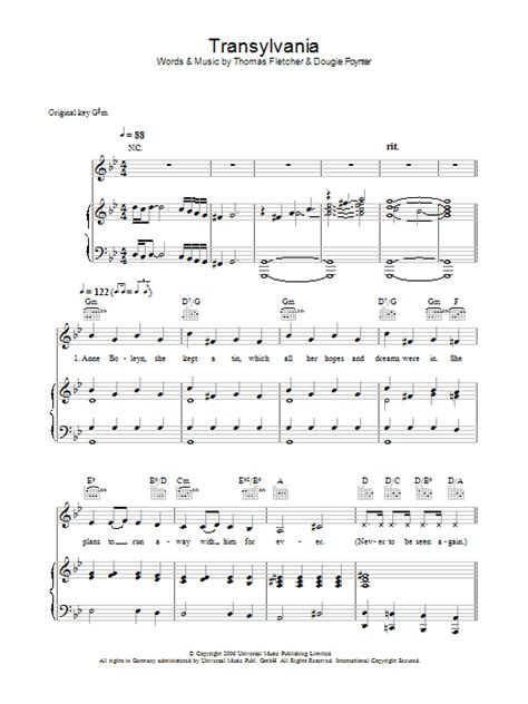 McFly "Transylvania" Sheet Music & Chords | Download 5-Page Printable PDF Piano, Vocal & Guitar ...