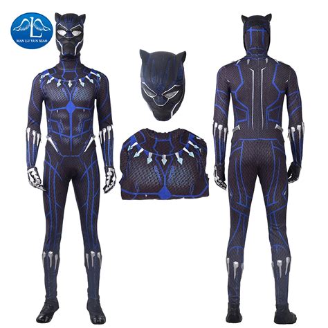 2018 New Arrival Black Panther Cosplay Costume Blue Printing Halloween ...