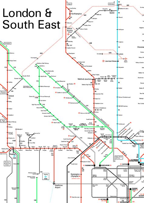 Rail map covering Banbury, Northampton, Reading and Heathrow