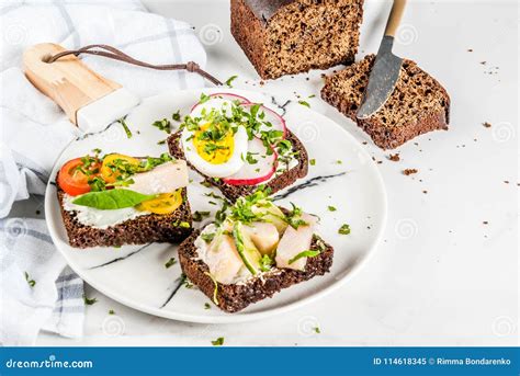 Various Danish Open Sandwiches Smorrebrod Stock Image - Image of ...