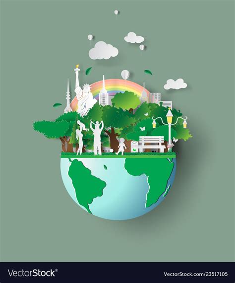 Paper art of eco friendly family concept Vector Image