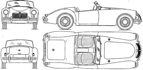 1955 MG MGA Roadster v3 blueprints free - Outlines