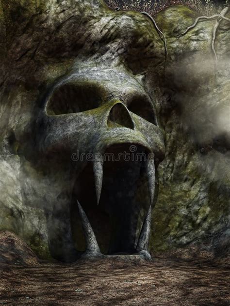 Spooky cave entrance stock illustration. Illustration of skull - 48465084