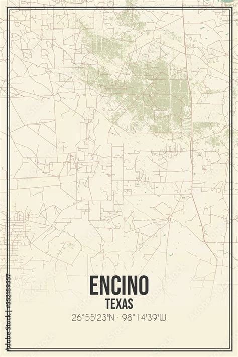 Retro US city map of Encino, Texas. Vintage street map. Stock ...