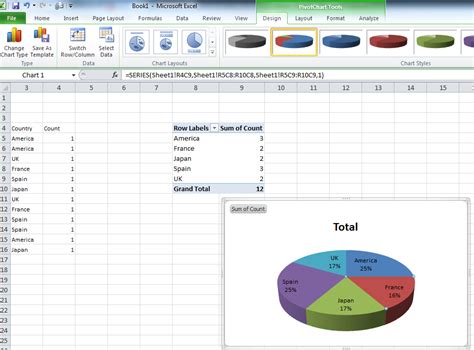 Create a pie chart from distinct values in one column by grouping data ...