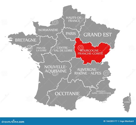 Bourgogne - Franche-Comte Red Highlighted in Map of France Stock Illustration - Illustration of ...