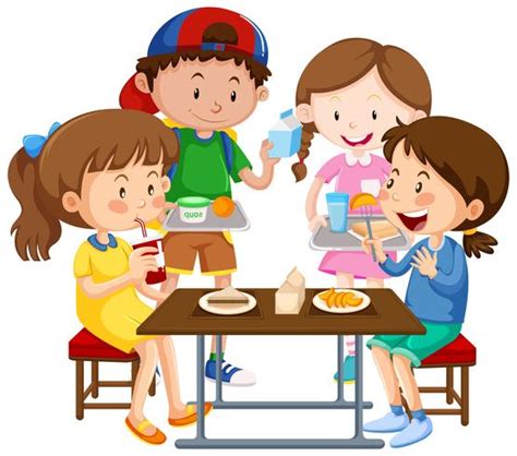 Group of children eating together 302886 Vector Art at Vecteezy