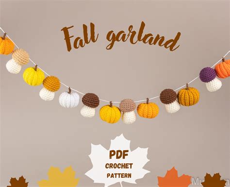 Crochet Garland Pattern Crochet Pumpkin Pattern and Mushroom - Etsy