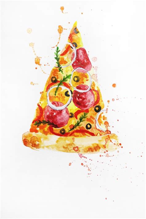 ORIGINAL Watercolor Painting, Pizza Watercolor, Food Painting, Kitchen art, Italy Food, artwork ...