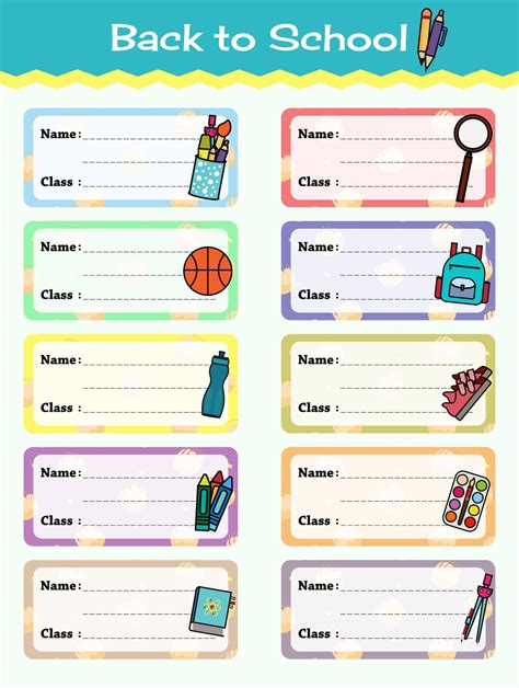 Notebook Labels Vector Template Design. School Book Labels Template. Name and Class Set Stickers ...