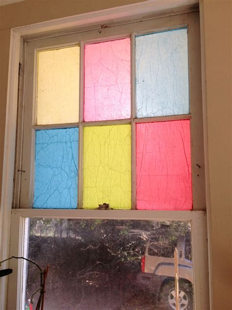 Decoupage tissue paper on windows for a stained glass effect! 1. Make ...