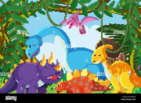 Dinosaurs in jungle scene illustration Stock Vector Image & Art - Alamy