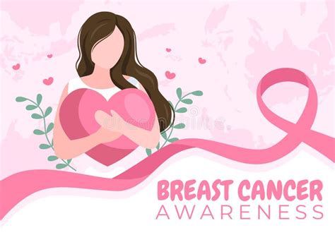 Breast Cancer Awareness Month Background Cartoon Illustration with Ribbon Pink and Woman for ...